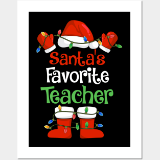 Santa's Favorite Teacher Funny Christmas Pajamas Posters and Art